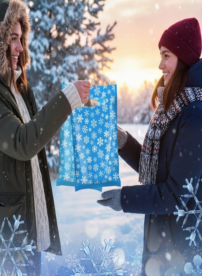 Tiangrid 48 Pieces Snowflake Christmas Plastic Gift Bags Winter Treat Candy Goodie Blue Bags with Handle Gift Packaging for Winter Christmas Xmas Party Favor Decoration - Image 2